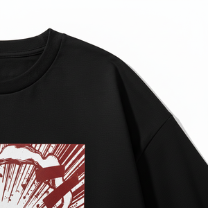 T-shirt décontracté pour homme à manches courtes, style américain rétro, imprimé dessin animé rouge, coupe ample, 180g, coton lisse, été - Product Image 2
