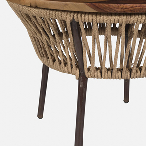 Mesa de Centro Moderna Industrial de Madera Maciza de Mango con Base Redonda de Metal y Cesta de Cuerda Tejida, Estilo Hogar - Product Image 5