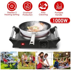 1000W Electric Single Burner Portable RV Hotplate Countertop Hot Stove with 5 Temperature Stepless Adjustments for <b>Camping</b> - Product Image 1