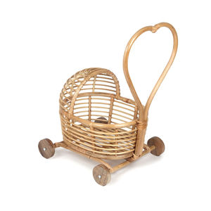 Customized Handmade Rattan Kid Toy Classic Wicker Heart Handle <b>Doll</b> Pram Model Push Toy Pretend <b>Play</b> For Toddler Birthday Gifts - Product Image 2