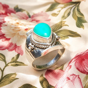 Natural Tibetan Turquoise 925 Sterling Silver <b>Statement</b> <b>Ring</b> Handmade Boho Vintage <b>Statement</b> Women Jewelry Gift Christmas Gift - Product Image 5