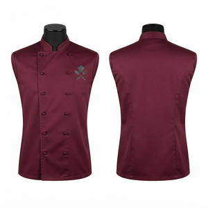 Veste de chef sans manches pour homme, couleur bordeaux, fermeture à double boutonnage, uniforme de restaurant et de bar, matière en polyester tissé - Product Image 1