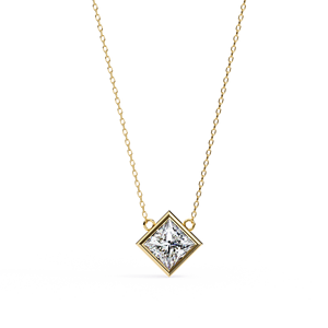 Collier pendentif solitaire minimaliste ethnique en or 14 carats avec diamant de laboratoire taille princesse serti clos, 201 ct, pour soirée - Product Image 2
