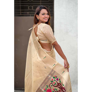 Sari de Noche Tejido con Organza, Paithani y Zari de Elite Weaves, 450g - Product Image 3