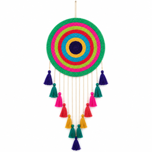 Tapiz de Yute Bohemio Personalizable Hecho a Mano, Círculos Concéntricos Coloridos, Macramé con Borlas, Decoración para el Hogar, Venta al Por Mayor - Product Image 1
