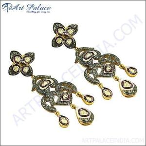 Vintage Flower Chandelier <b>Earrings</b> 22k Gold Plated Zircon Women's Party Jewelry Bezel Setting <b>Dangle</b> <b>Earrings</b> - Product Image 3