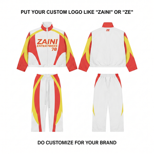 Chaqueta Cortavientos Ligera 100% Poliéster 90 GSM, Traje Deportivo con Paneles Curvos Rojo, Blanco y Amarillo, Logotipo Personalizado con Transferencia Térmica - Product Image 1