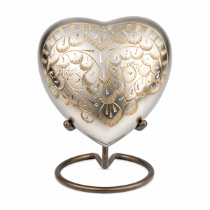 Beautiful Golden Silver Engraved Heart Shaped <b>Keepsake</b> Cremation <b>Memorial</b> <b>Keepsakes</b> Urn for Funeral Ashes - Product Image 4
