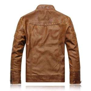 Veste de motard en cuir véritable pour homme, couleur café foncé, style moto tendance - Product Image 2
