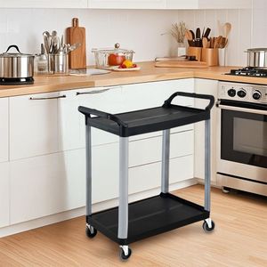 Carrito de Cocina Negro de 2 Niveles con Ruedas, Carrito de Cocina Portátil para Almacenamiento y Servicio, Carrito Resistente para Islas de Cocina - Product Image 3