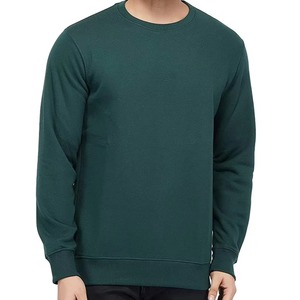 Men's Olive Green Crew Neck Pullover Sweatshirt Regular Fit Solid Color Knitted Cotton Casual Autumn Wear - Product Image 4