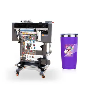 Rolo de impressora UV DTF grande impressora UV adesivos de cristal digital sem pó velocidade rápida com 3 cabeças para envoltórios de copo