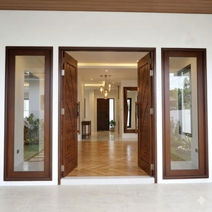 Puerta Doble de Entrada de Madera Sólida Moderna, Diseño Art Deco, Puerta Principal Abatible de Madera para Casas, Villas y Apartamentos, Uso Exterior GA-39L - Product Image 1