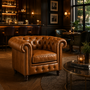 Premium Brown Genuine Leather Chesterfield Chair with Nailhead Trim Elegant Accent Chair for Living Room Furniture Leather <b>Sofa</b> - Product Image 1