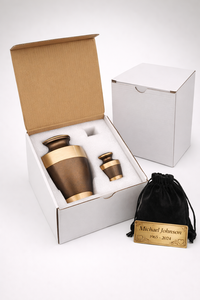 Urna Funeraria de Aluminio Premium Hecha a Mano, Mini Urna Conmemorativa |   Urna Personalizada con Acabado Bronce Dorado, Diseño Art Deco y Esmalte Agrietado - Product Image 4
