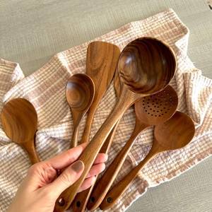 Ensemble de 4 ustensiles de cuisine en bois, cuillères et spatules en bois naturel, finition mate, design minimaliste, ensemble de cuillères à salade de qualité supérieure - Product Image 6