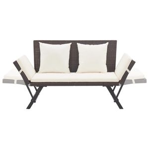 Chaise longue d'extérieur en rotin brun avec coussins blancs crème - Product Image 5
