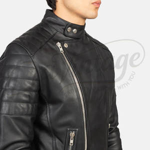 Veste de motard en cuir noir de qualité supérieure pour homme, coupe ajustée, fermeture éclair asymétrique, veste moto avec épaulettes rembourrées, veste décontractée en cuir véritable - Product Image 1
