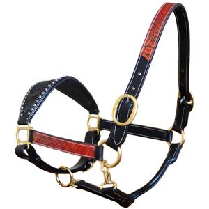 Licol de cheval en cuir véritable d'alligator rouge, orné à la main et clouté, de style western premium, avec quincaillerie en laiton réglable, vente en gros OEM - Product Image 2