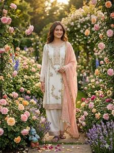 Conjunto de Vestido Listo para Usar BLOSSOM FABRIC para Mujer, Moderno, para Fiesta, Boda, Diwali, de Seda Chinon con Bordado Intenso, Top Elegante, Pantalón y Dupatta - Product Image 2