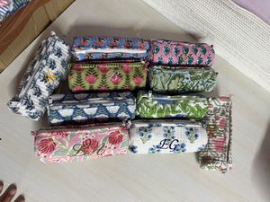 Handmade quilted cotton pencil pouch fabric <b>pen</b> case organizer <b>colorful</b> washable makeup brush holder stationery bag gift - Product Image 5