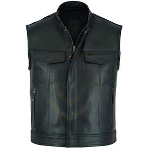 Gilet en cuir pour homme, automne/hiver, épais, coupe-vent, formel, fermeture éclair, sans manches, multi-poches, vêtement d'extérieur - Product Image 6