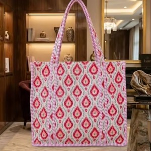 Bolsa de Mano de Algodón Acolchada con Cierre de Cremallera y Estampado a Mano, Ecológica, Sostenible, Resistente, para Compras, Playa - Product Image 6