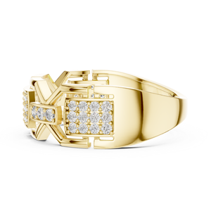 Anillo de diamantes cultivados en laboratorio con corte redondo de moda, engastado en oro amarillo macizo de 18 quilates, para compromiso, boda, regalo, uso diario en la oficina, para hombres. - Product Image 2