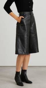 SBEA IMPEX <b>Womens</b> <b>Black</b> Genuine Leather <b>Culotte</b> Bermuda Shorts Wide Leg High Waist Knee Length Casual Zipper Fly - Product Image 4