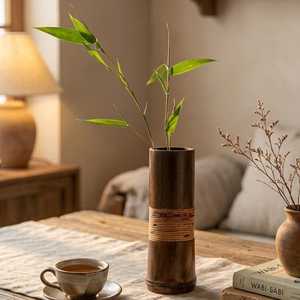 Vase de sol en bambou fait main, rustique, contemporain, pour mariage, support de fleurs hydroponiques, pot à stylos zen, minimaliste, en bois, pour salle de thé - Product Image 4