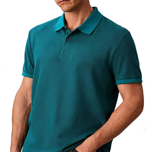 Polo de Punto de Manga Corta Azul Verde Azulado para Hombre, Transpirable, Casual, de Color Sólido, Corte Regular, Polo Liso - Product Image 5