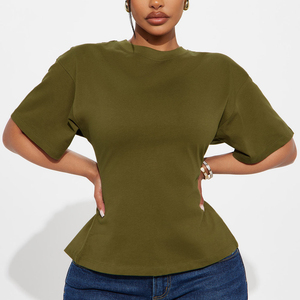 Camiseta de manga corta para mujer, estilo hip hop, ecológica, de verano, con cuello redondo y cremallera trasera. - Product Image 1