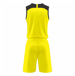 Ensemble de maillot de basket-ball jaune pour hommes, col en V, sans manches, respirant, imprimé par sublimation, uniforme sportif pour adultes - Product Image 2