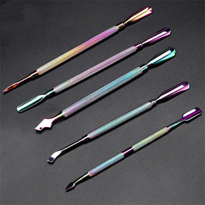 Dual-End Design Rainbow-Colored Stainless Steel Cuticle Pushers Manicures Pedicures Non-Slip Handle Tools - Product Image 1