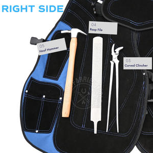 Kit d'équipement de fermeur avec protège-jambes en cuir, cisaille à sabots, pince à clous courbée, marteau de fermeur, outil de démontage de sabots, râpe à sabots - Product Image 5