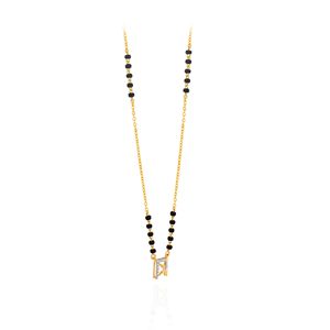 Collier Mangalsutra élégant en or et diamants avec chaîne à perles noires et pendentif carré géométrique pour femmes - Product Image 2