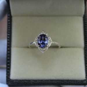 Bague Tanzanite en argent sterling 925, bijoux en pierres précieuses, bague de promesse pour femmes, bijoux fins élégants, cadeau - Product Image 1