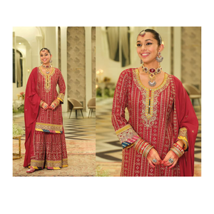 Elegante traje Salwar de chinon bordado, listo para usar, conjunto étnico con dupatta para mujer, ideal para fiestas y bodas. - Product Image 1