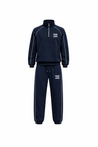 Conjunto Deportivo de Forro Polar para Hombre, Ecológico, de Secado Rápido, con Cierre de Media Cremallera, Detalle de Rayas Blancas, Logotipo Personalizado, Manga Larga, Estilo Urbano - Product Image 4