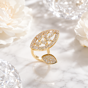 Premium 14K <b>Gold</b> Statement Leaf <b>Ring</b> with Diamond Look Stones Stylish Bridal Jewelry for Women - Product Image 1