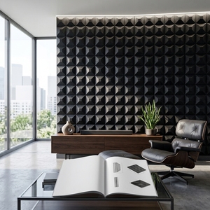 Decoración de Pared Negra Moderna, Panel de Arte Mural Tallado con Patrón Geométrico de Diamantes en 3D, Decoración de Interiores de Hogar Contemporánea de Lujo - Product Image 3