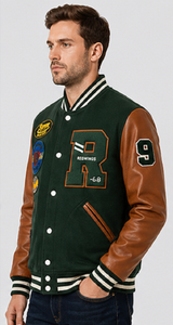 Blouson Bomber Homme en Cuir Véritable Style Universitaire avec Lettres Brodées – Vêtement d'extérieur Premium Coupe-Vent Chauffant – Vente en Gros - Product Image 2
