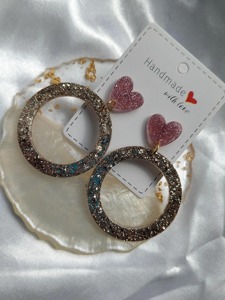 Pendientes de Resina con Corazón Brillante Hechos a Mano, Joyería de Moda, Set de Regalo para el Día de San Valentín - Product Image 6