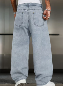Hardihood International Jean en denim pour homme, coupe large, taille haute, déchiré, délavé à la pierre, style bohème, grande taille, coupe ample, en coton - Product Image 6