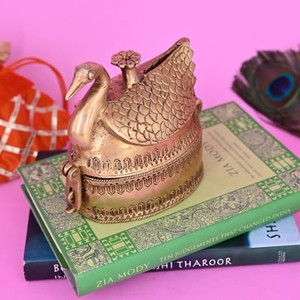 Handcrafted Brass Peacock Wooden Jewelry Casket <b>Box</b> Wholesale from Moradabad - Product Image 2