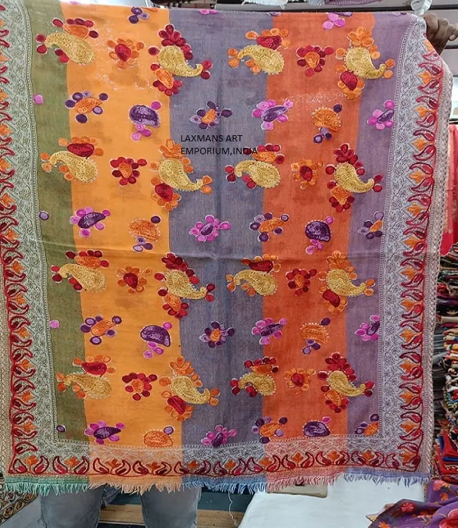 ボイルドウールデザイナーモーダルスカーフショールストールインドのボイルウールスカーフインドの刺繍スカーフ