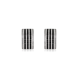 Compre Ahora Pendientes de Media Aro con Corte Redondo de Alta Calidad, con Ónix Negro Natural y Diamantes Engastados en Canal, para Mujer - Product Image 1
