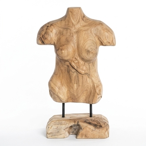 Manekin Woman Stand Handcrafted <b>Wooden</b> Torso Sculpture <b>Rustic</b> Tabletop Decorative Artwork Metal Stand Home Decor Display Accent - Product Image 1