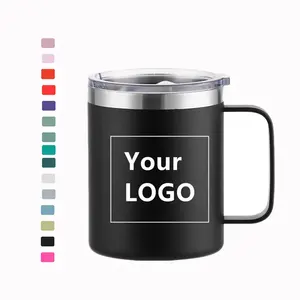 China 12oz parede dupla vácuo café viagem térmica isolado canecas copo caneca de aço inoxidável com alça para escritório