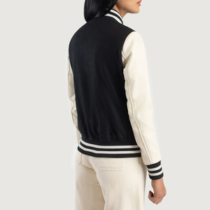 Unisex Cotton Varsity Jacket Solid Color Turn-down Collar Regular Sleeve Preppy Style Single Breasted Autumn Wear - Product Image 6